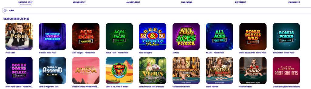 Caxinon videopokeri valikoima